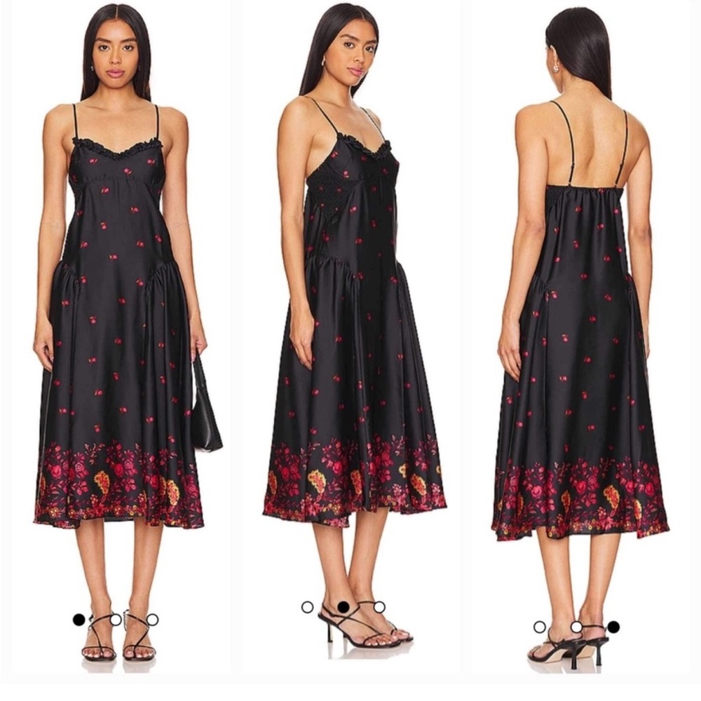 Free People On My Own Floral Black Midi Dress